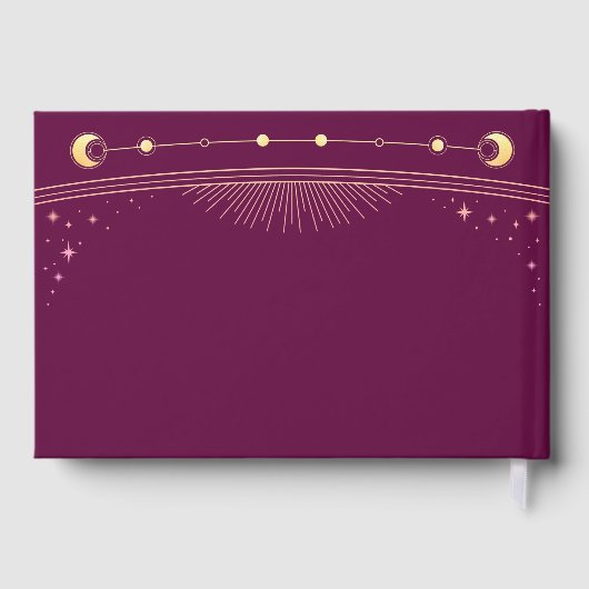 Hemelse Fuchsia Gouden Zon Maan Sterren Huwelijk Gastenboek (Achterkant)