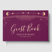 Hemelse Fuchsia Gouden Zon Maan Sterren Huwelijk Gastenboek (Voorkant)