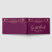 Hemelse Fuchsia Gouden Zon Maan Sterren Huwelijk Gastenboek (Volledig)