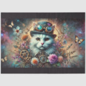 Hemelse Galaxy Bloemige Steampunk Kat Decoupage Tissuepapier (Voorkant)