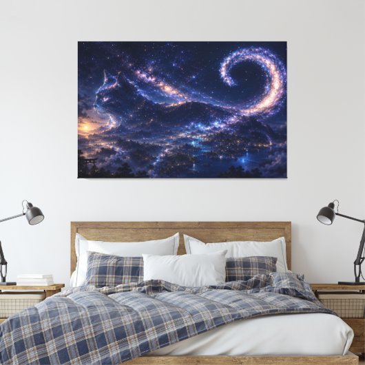Hemelse Geestkat Onder de Galaxy Maan Canvas Afdruk (Insitu (Slaapkamer))