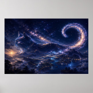 Hemelse Geestkat Onder de Melkwegmaan Poster
