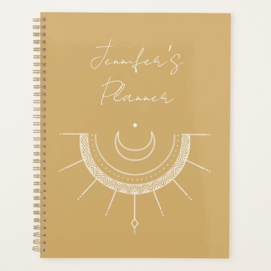 Hemelse Gele Zon Maan Gepersonaliseerd Planner (Voorkant)