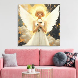 Hemelse Genade | Mooi Engel en Roos Canvas Afdruk