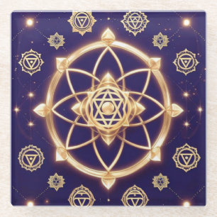 Hemelse Geometrie van Licht — Heilig Patroon Glazen Onderzetter