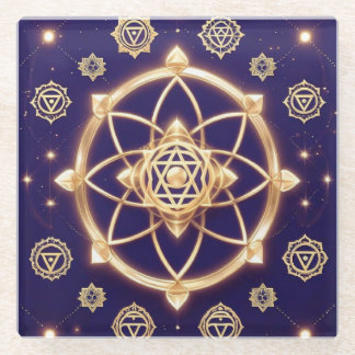 Hemelse Geometrie van Licht — Heilig Patroon Glazen Onderzetter