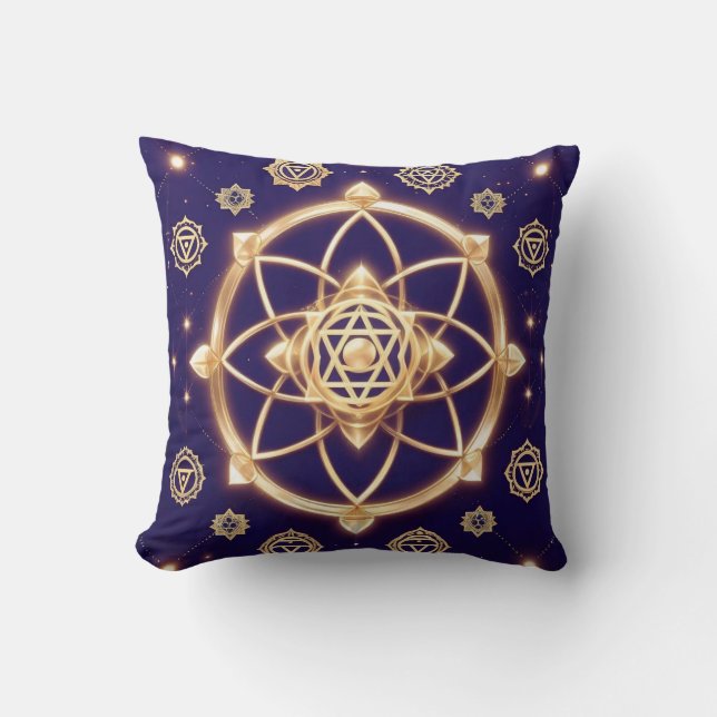 Hemelse Geometrie van Licht — Heilig Patroon Kussen (Voorkant)