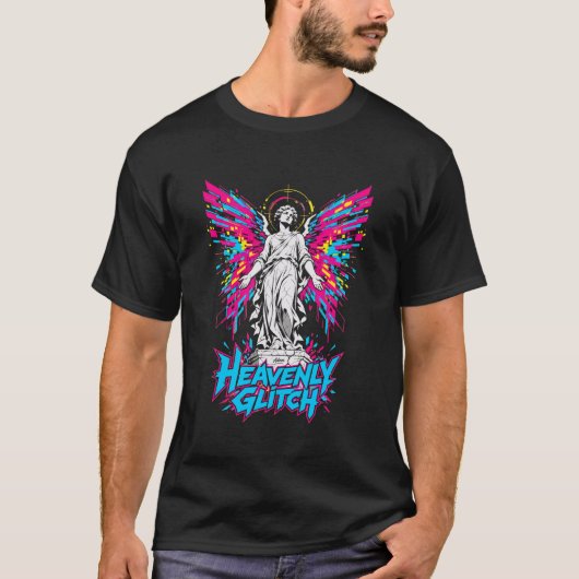 Hemelse Glitch Engel Grafische Heren T-shirt (Voorkant)