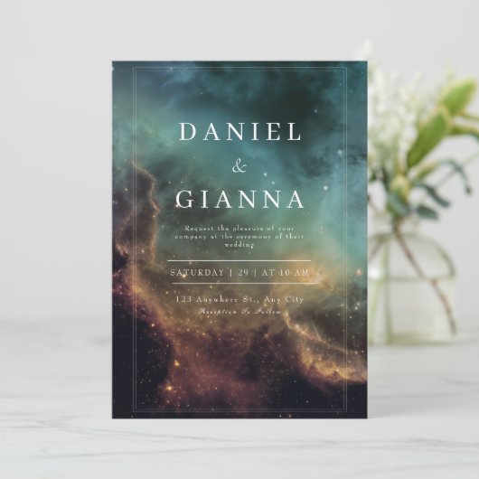 Hemelse gloed bruiloft uitnodiging (Staand voorkant)