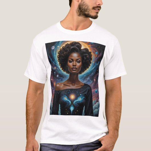 Hemelse Godin Kosmische Energie T-shirt Galaxy Art (Voorkant)