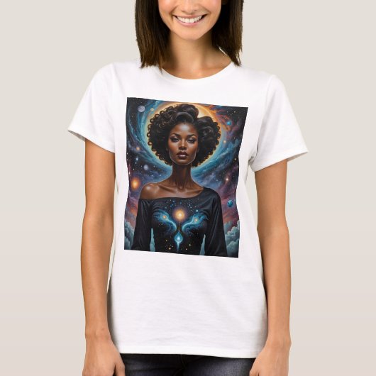 Hemelse Godin Kosmische Energie T-shirt Galaxy Art (Voorkant)