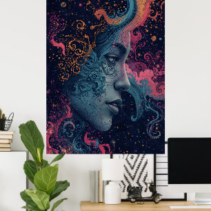 Hemelse Godin Kosmische Kunstposter Levendig Mys Poster