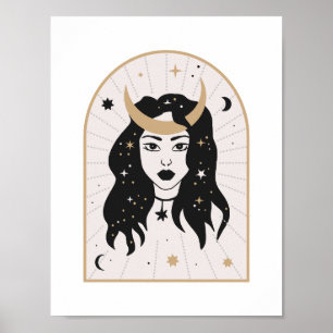 Hemelse Godin Kroon Maan Magie Mystieke Kunst Poster