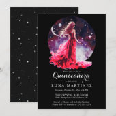 Hemelse Godin Rode Jurk Sterrenhemel Quinceañera Kaart (Voorkant / Achterkant)