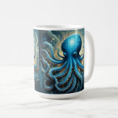 Hemelse Golven: De Blauwe Octopus Fractal Kunst Koffiemok (Voorkant rechts)