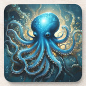 Hemelse Golven: De Blauwe Octopus Fractale Kunst Bier Onderzetter (Voorkant)