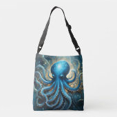 Hemelse Golven: De Blauwe Octopus Fractale Kunst Crossbody Tas (Achterkant)