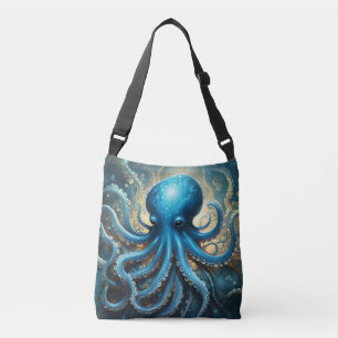 Hemelse Golven: De Blauwe Octopus Fractale Kunst Crossbody Tas