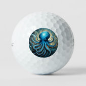 Hemelse Golven: De Blauwe Octopus Fractale Kunst Golfballen (Voorkant)
