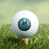 Hemelse Golven: De Blauwe Octopus Fractale Kunst Golfballen (Insitu Shirt)