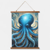 Hemelse Golven: De Blauwe Octopus Fractale Kunst Hangend Wandkleed (Voorkant)