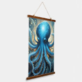 Hemelse Golven: De Blauwe Octopus Fractale Kunst Hangend Wandkleed (Gebogen)