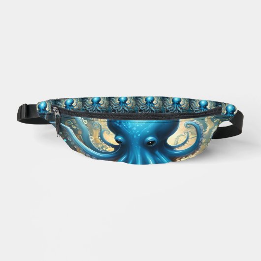 Hemelse Golven: De Blauwe Octopus Fractale Kunst Heuptasje (Voorkant)
