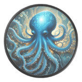 Hemelse Golven: De Blauwe Octopus Fractale Kunst Hockey Puck (Voorkant)
