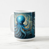 Hemelse Golven: De Blauwe Octopus Fractale Kunst Koffiemok (Voorkant links)
