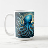 Hemelse Golven: De Blauwe Octopus Fractale Kunst Koffiemok (Links)