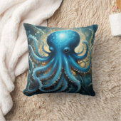Hemelse Golven: De Blauwe Octopus Fractale Kunst Kussen (Deken)