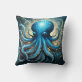 Hemelse Golven: De Blauwe Octopus Fractale Kunst Kussen (Achterkant)