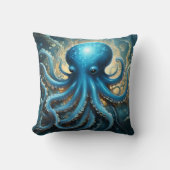 Hemelse Golven: De Blauwe Octopus Fractale Kunst Kussen (Voorkant)
