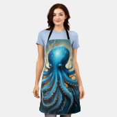 Hemelse Golven: De Blauwe Octopus Fractale Kunst Schort (Gedragen)