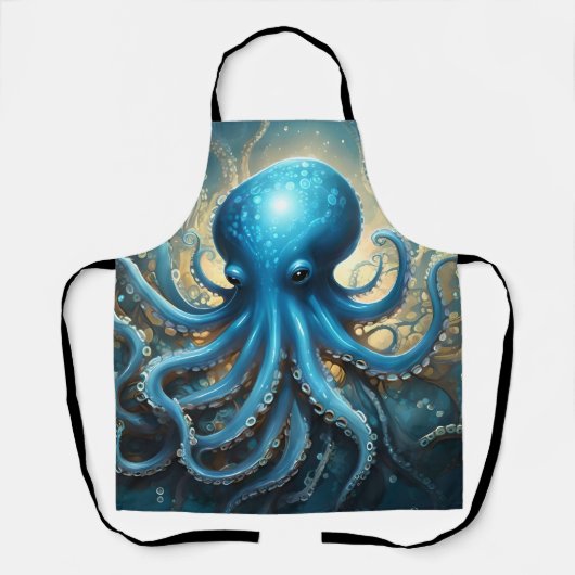 Hemelse Golven: De Blauwe Octopus Fractale Kunst Schort (Voorkant)