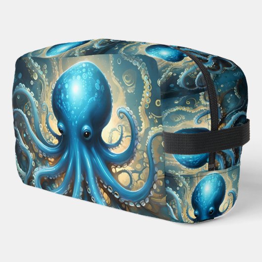 Hemelse Golven: De Blauwe Octopus Fractale Kunst Toilettasje (Linkerhoek)