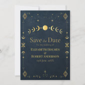 Hemelse gotische middernachtblauwe gouden save the date (Voorkant)