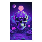 Hemelse Gotische Schedel met Betoverde Bloemendroo Foto Afdruk (Voorkant)