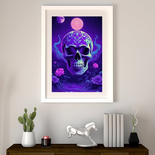 Hemelse Gotische Schedel met Betoverde Bloemendroo Foto Afdruk