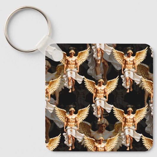 Hemelse Gouden Engelen Patroon Ontwerp Sleutelhanger (Voorkant)