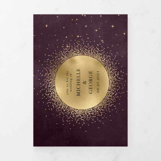 hemelse gouden maan drilvoudig bruiloft uitnodigin drieluik uitnodiging (Cover)