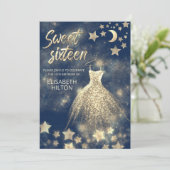 Hemelse gouden maan en sterren zoete zestien kaart (Staand voorkant)