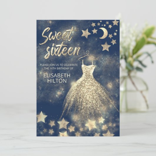 Hemelse gouden maan en sterren zoete zestien kaart (Staand voorkant)