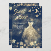 Hemelse gouden maan en sterren zoete zestien kaart (Voorkant / Achterkant)