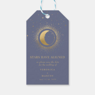 hemelse gouden maan met labels voor datumfoto's cadeaulabel