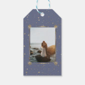 hemelse gouden maan met labels voor datumfoto's cadeaulabel (Achterkant)