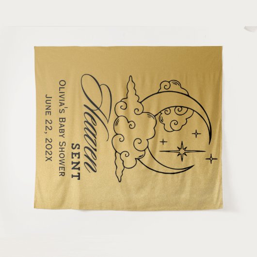 Hemelse Gouden Maan Sterren Baby Shower  Wandkleed (Voorkant (horizontaal))