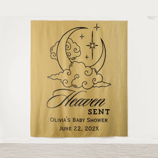 Hemelse Gouden Maan Sterren Baby Shower  Wandkleed (Voorkant)