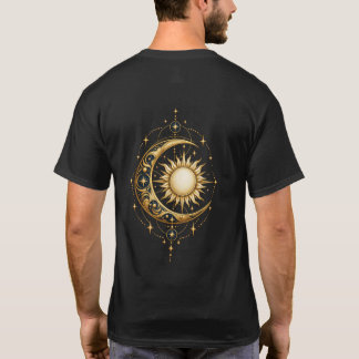 Hemelse Gouden Maan Zon Sterren Achterkant Print T-shirt