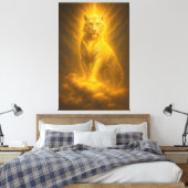 Hemelse Gouden Opstijging Witte Tijger – Goddelijk Canvas Afdruk (Insitu (Slaapkamer))